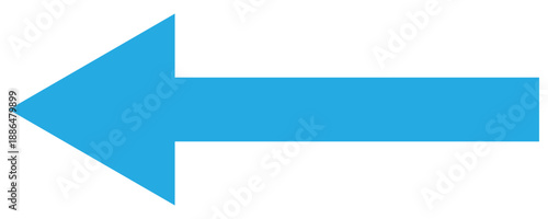 A horizontal blue long arrow icon pointing to left in side . Directional arrow icon.  Blue Navigation Arrows, flat design vector illustrator . Isolated blue arrow on white background. 