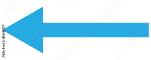 A horizontal blue long arrow icon pointing to left in side . Directional arrow icon.  Blue Navigation Arrows, flat design vector illustrator . Isolated blue arrow on white background. 