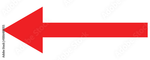 Red  arrow pointing to left . Arrow shape icon element.  Straight long arrow pointing. Vector red long arrow icon. Isolated on white background.