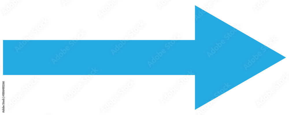 Fototapeta premium A straight long arrow icon, right large line, blue cursor, horizontal element, thick pointer vector long arrow icon. Illustration on white background. 