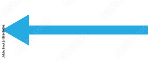 A horizontal blue long arrow icon pointing to left in side . Directional arrow icon.  Blue Navigation Arrows, flat design vector illustrator . Isolated blue arrow on white background. 