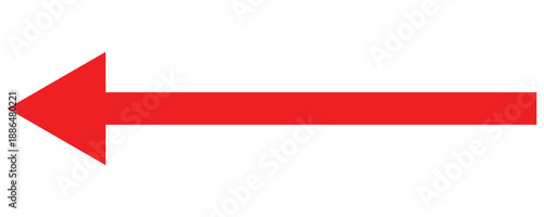 Red  arrow pointing to left . Arrow shape icon element.  Straight long arrow pointing. Vector red long arrow icon. Isolated on white background.