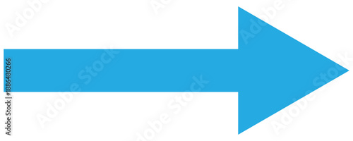A straight long arrow icon, right large line, blue cursor, horizontal element, thick pointer vector long arrow icon. Illustration on white background. 