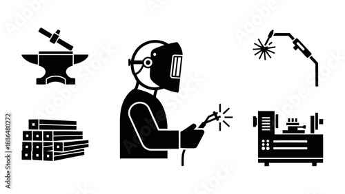 Welder and Metalworking Tools Icon Set.
