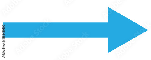 A straight long arrow icon, right large line, blue cursor, horizontal element, thick pointer vector long arrow icon. Illustration on white background. 