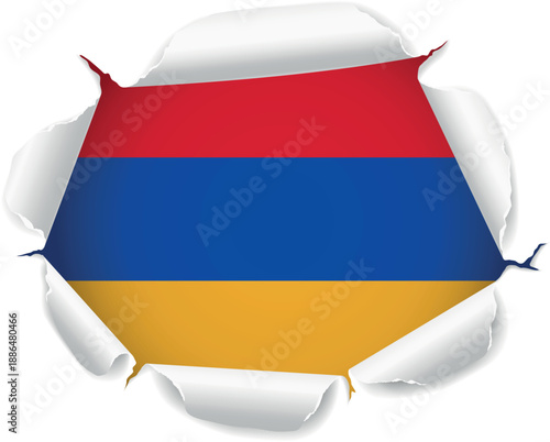 Flag of Armenia. Flag Revealed Through Torn Paper Hole over a transparent background