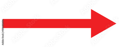 Red large forward or right pointing solid long arrow icon sketched as vector symbol. Isolated on white background. This arrow pointing to indicate direction, navigate, user interfaces, show processes.