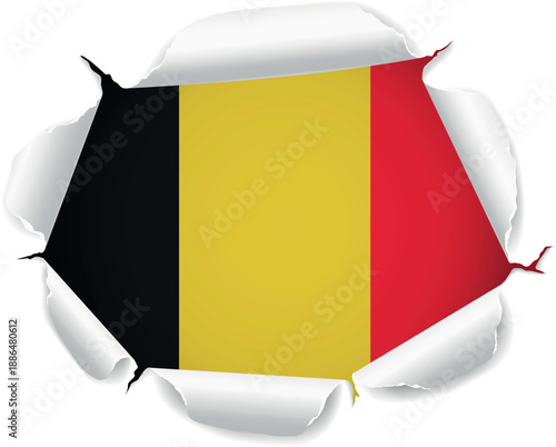 Flag of Belgium. Flag Revealed Through Torn Paper Hole over a transparent background