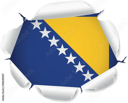 Flag of Bosnia And Herzegovina. Flag Revealed Through Torn Paper Hole over a transparent background