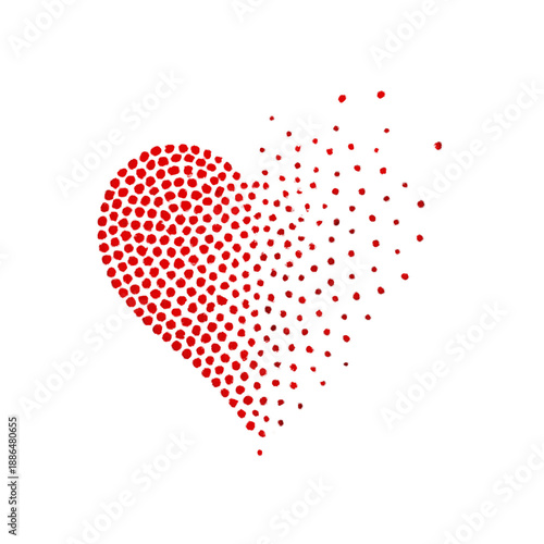 Dissolving Red Dotted Heart Vector Isolated on White Background