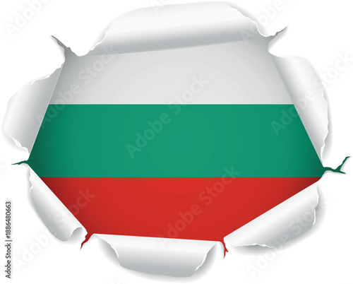 Flag of Bulgaria. Flag Revealed Through Torn Paper Hole over a transparent background