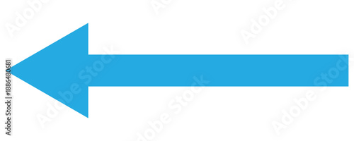 Vector long arrow icon isolated on white background. Blue long arrow pointing to left in side . Straight long horizontal vector icon for graphic design. 