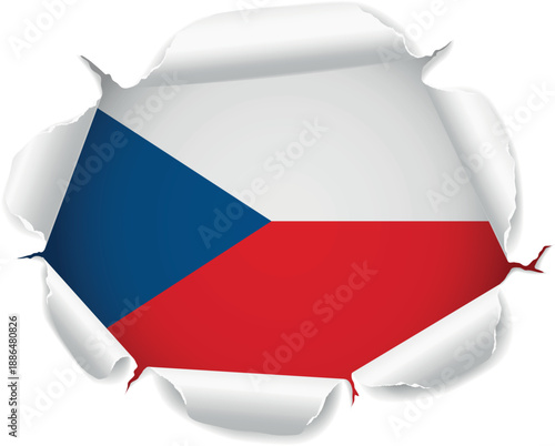 Flag of Czech Republic. Flag Revealed Through Torn Paper Hole over a transparent background