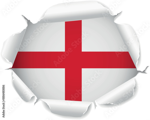 Flag of England. Flag Revealed Through Torn Paper Hole over a transparent background