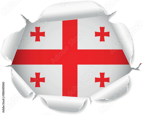 Flag of Georgia. Flag Revealed Through Torn Paper Hole over a transparent background