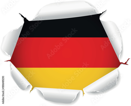 Flag of Germany. Flag Revealed Through Torn Paper Hole over a transparent background