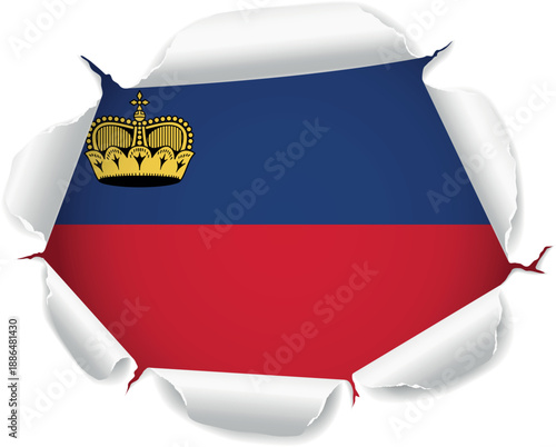 Flag of Liechtenstein. Flag Revealed Through Torn Paper Hole over a transparent background
