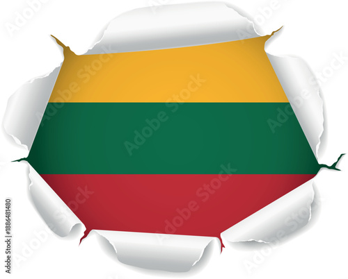 Flag of Lithuania. Flag Revealed Through Torn Paper Hole over a transparent background