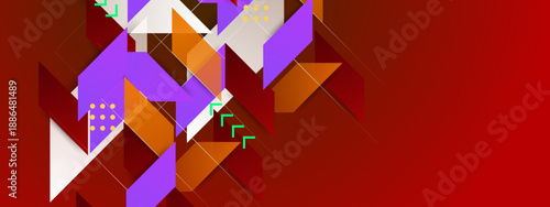 Professional dark red and maroon background featuring sharp geometric triangles and technical graphic elements