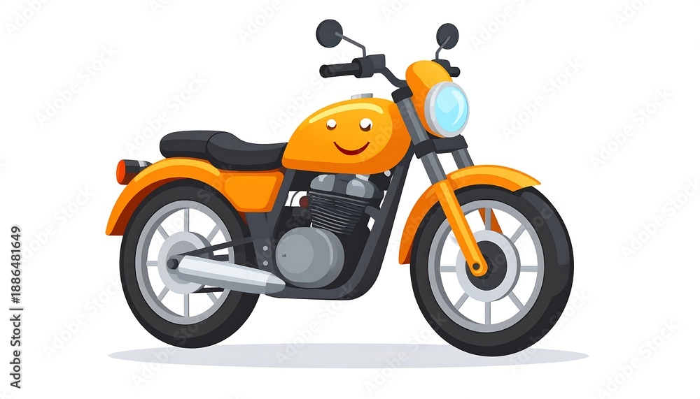 Fototapeta premium A cartoon orange motorcycle with a smiley face on the gas tank