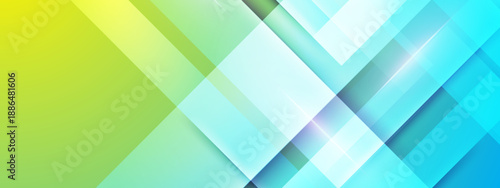 Fresh and bright lime green to cyan background with transparent diagonal square layers and light flares