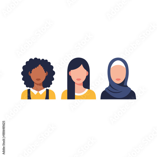 Diverse women faces vector clipart for International Women's Day, empowerment, equality, and inclusion