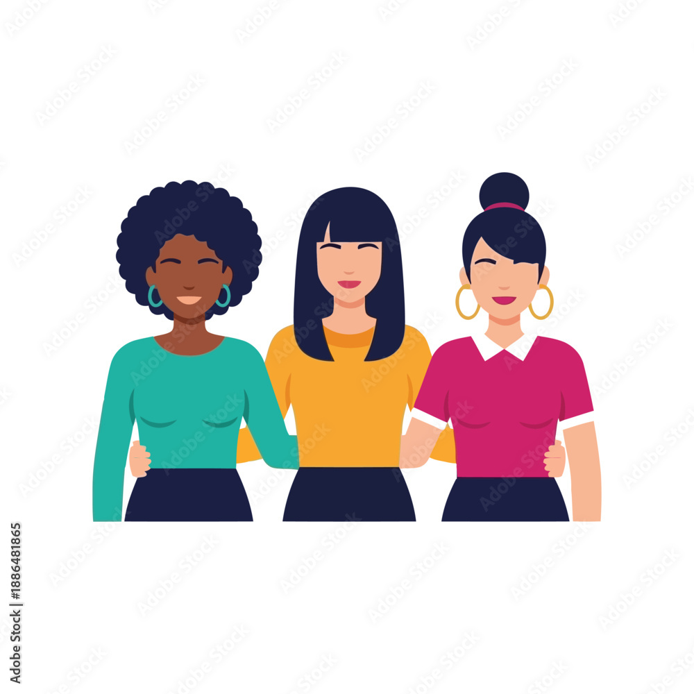 Fototapeta premium Women's Day vector clipart celebrating diversity, female friendship, empowerment, and unity illustration