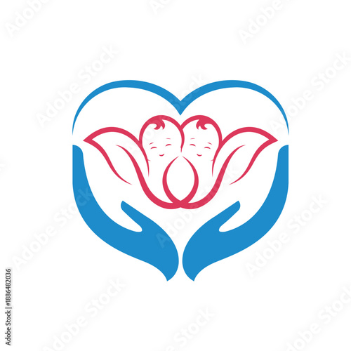 Heart of Baby Care Blue Hands Holding A Red Lotus Flower Symbolizing Support, Wellness, And Compassion.