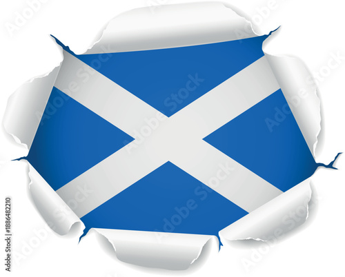 Flag of Scotland. Flag Revealed Through Torn Paper Hole over a transparent background