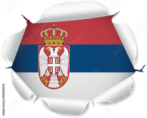 Flag of Serbia. Flag Revealed Through Torn Paper Hole over a transparent background