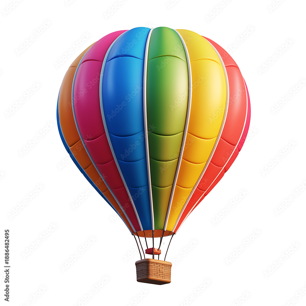 Fototapeta premium Colorful hot air balloon flying, isolated on a transparent background.