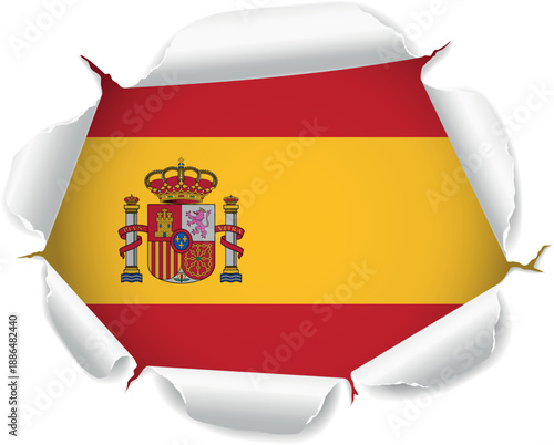Flag of Spain. Flag Revealed Through Torn Paper Hole over a transparent background
