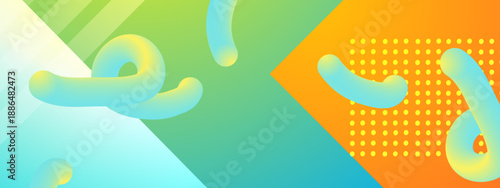 Playful abstract background with 3D extruded shapes colorful gradients and geometric dot patterns for social media