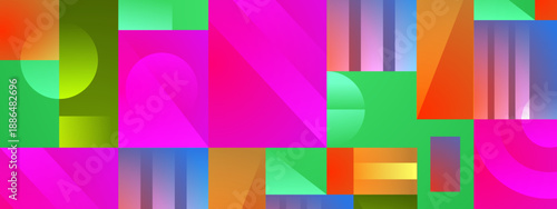 Playful neon color palette with overlapping rectangles and circular segments