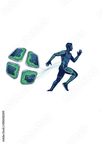 Bio-Integrated Solar Patch Silhouette, Athlete with Wearable Energy Skin, Future Fitness and Human Augmentation Vector Graphic