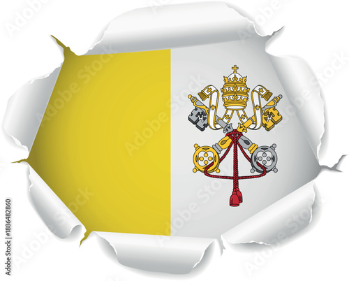 Flag of Vatican City. Flag Revealed Through Torn Paper Hole over a transparent background