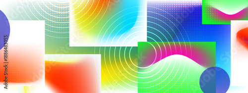 Sophisticated color blending featuring white rippling lines and halftone dots in a vibrant abstract layout