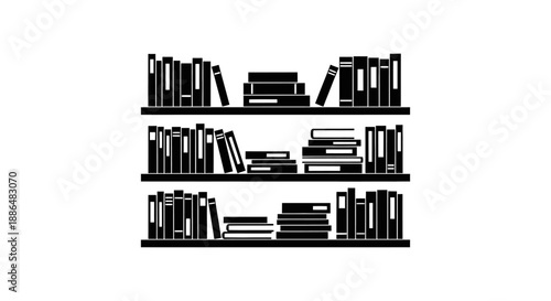 Silhouette of a bookshelf filled with books.
