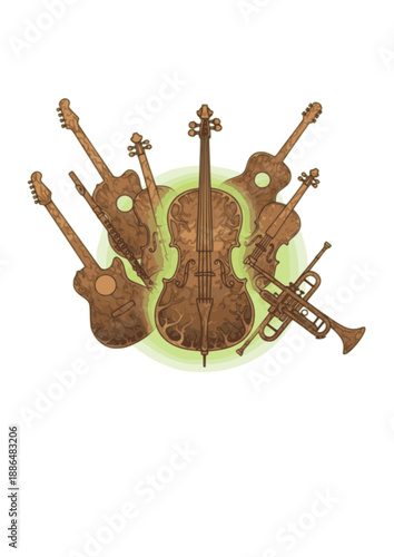 Sustainable Mycelium Musical Instrument Silhouette, Grown Bio-Material Cello, Eco Friendly Arts and Innovation Vector Illustration
