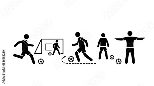 Soccer Player Poses and Actions Stick Figure Icons.