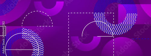 Elegant deep purple backdrop featuring layered circular shapes wavy lines and dotted textures