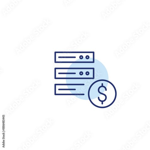 Servers and dollar sign. Cost of virtual data storage. File subscription. Pixel perfect, editable stroke vector icon