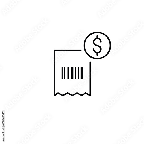 Barcode on receipt and dollar sign. Transactions record, checkout price. Pixel perfect, editable stroke vector icon