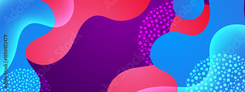 High contrast magenta and cyan abstract background with liquid fluid shapes and energetic dot patterns