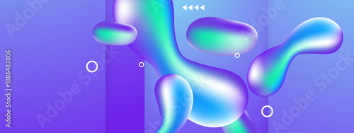 Dynamic purple abstract background with cyan 3D fluid forms and geometric accents