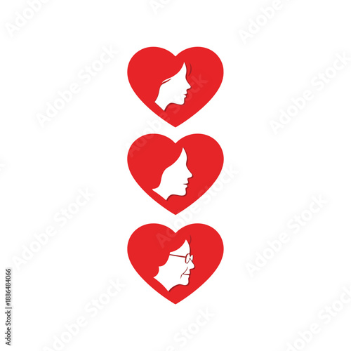 Women's Day vector clipart with female silhouettes in heart shapes, generational women illustration