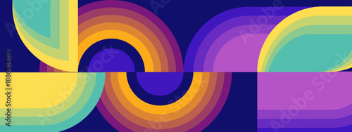 A sophisticated geometric pattern featuring concentric semi-circles and smooth curves with a retro color palette