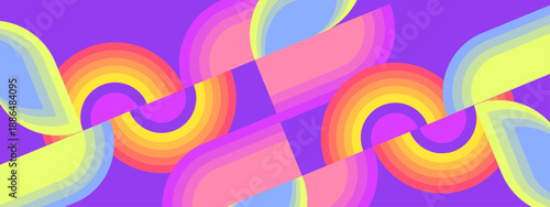 Playful and dynamic abstract design featuring curved geometric waves and vibrant color transitions