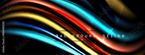 Abstract flowing lines, vibrant colors, dynamic curves. Dark background emphasizes bright streaks, creating modern visual effect.