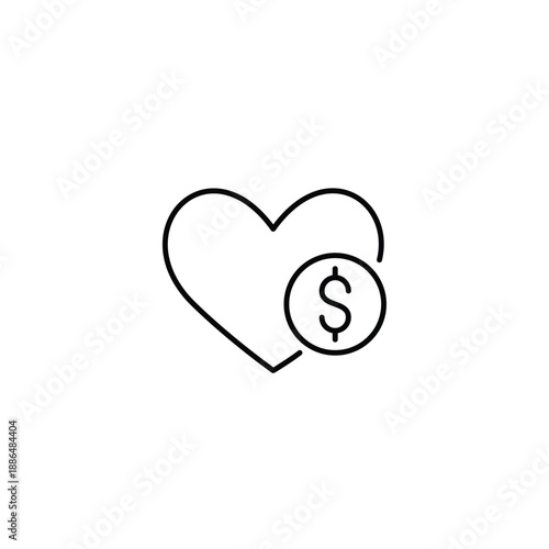 Heart and dollar. Healthcare cost, charity donations. Pixel perfect, editable stroke vector icon